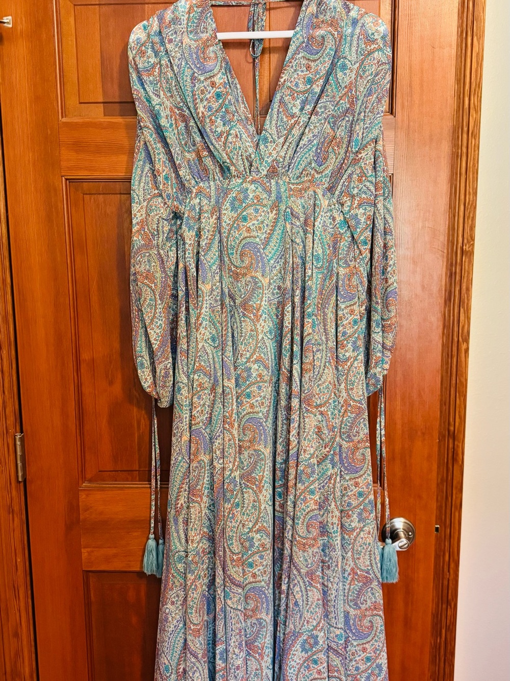 Bohemian Paisley Maxi Dress in Teal and Coral